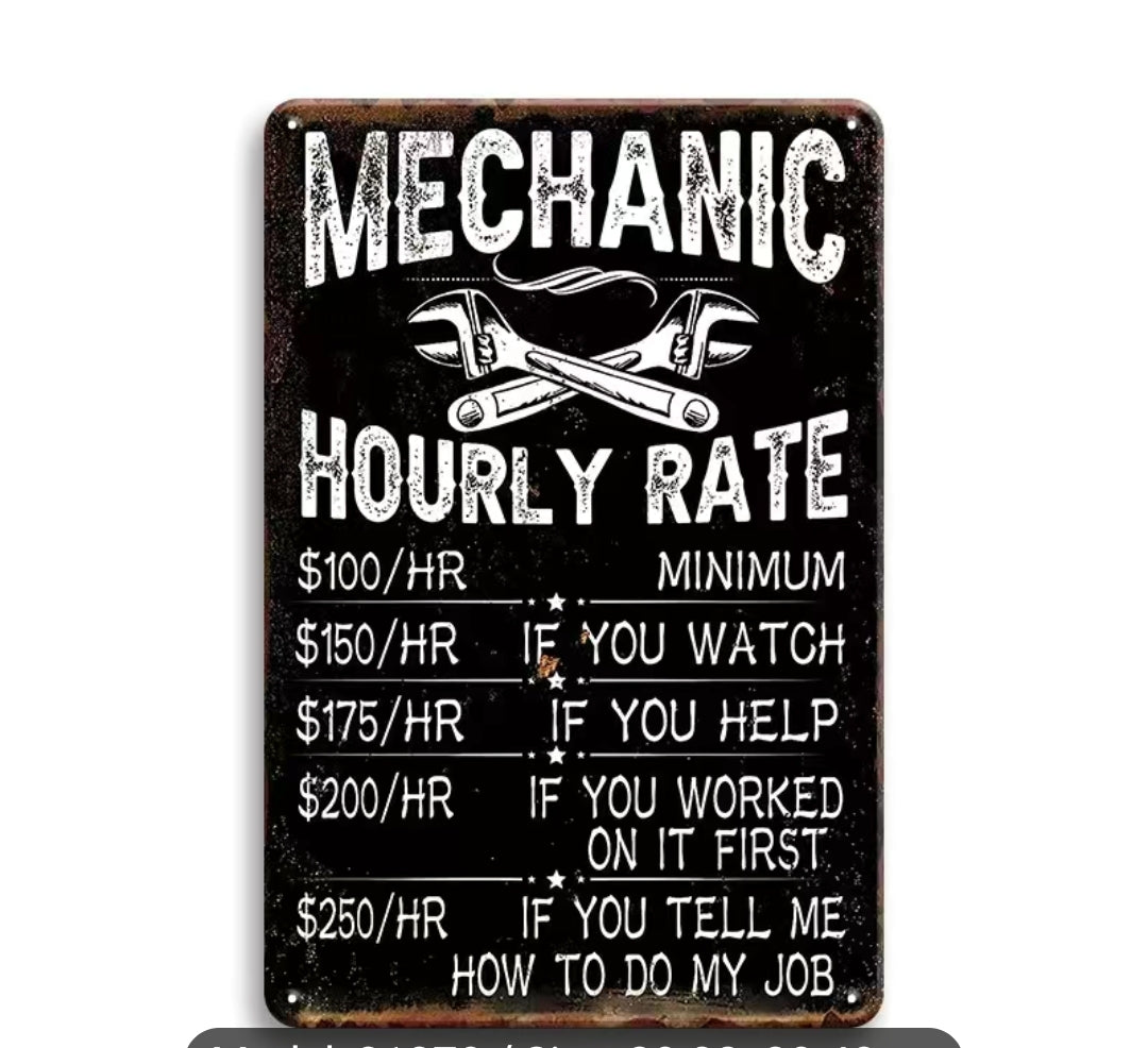 Hourly Rate Garage Tin Sign