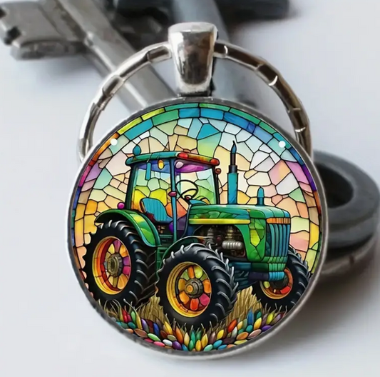 Stained Glass Tractor Keyring